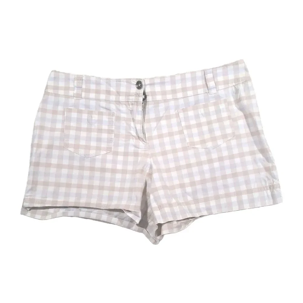 new york & company womens buffalo plaid check shorts size 10 cotton spandex pink